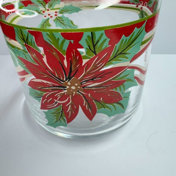Vintage Clear Glass Canister Candy Jar Container Poinsettia Christmas with Lid - Picture 2 of 8